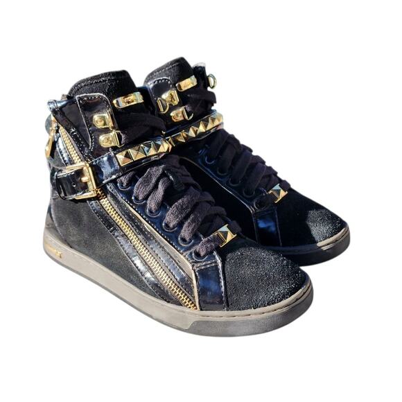 Michael Kors Glam Studded Patent Leather Distressed Hi-Top Sneakers 7 - Picture 10 of 10